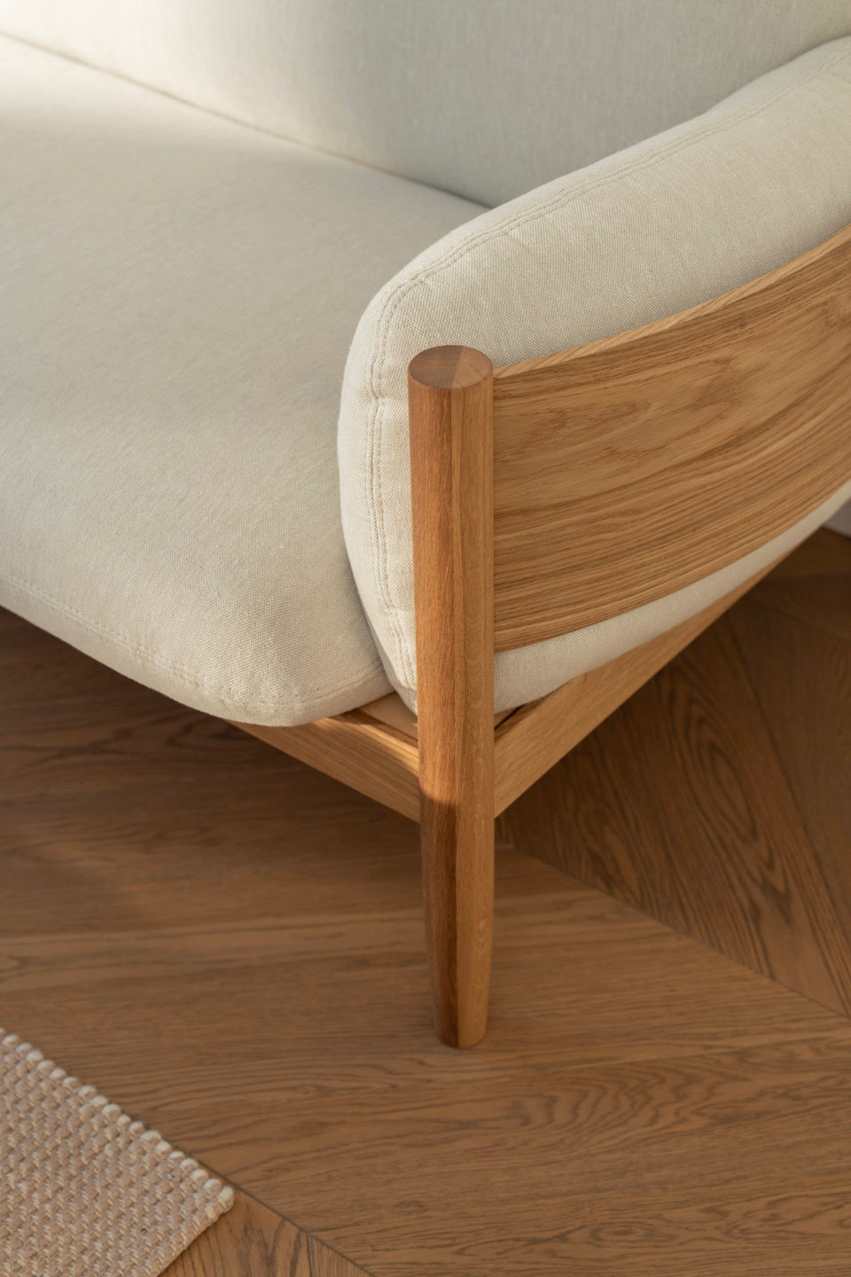 Curved solid wood frame, handcrafted for strength.