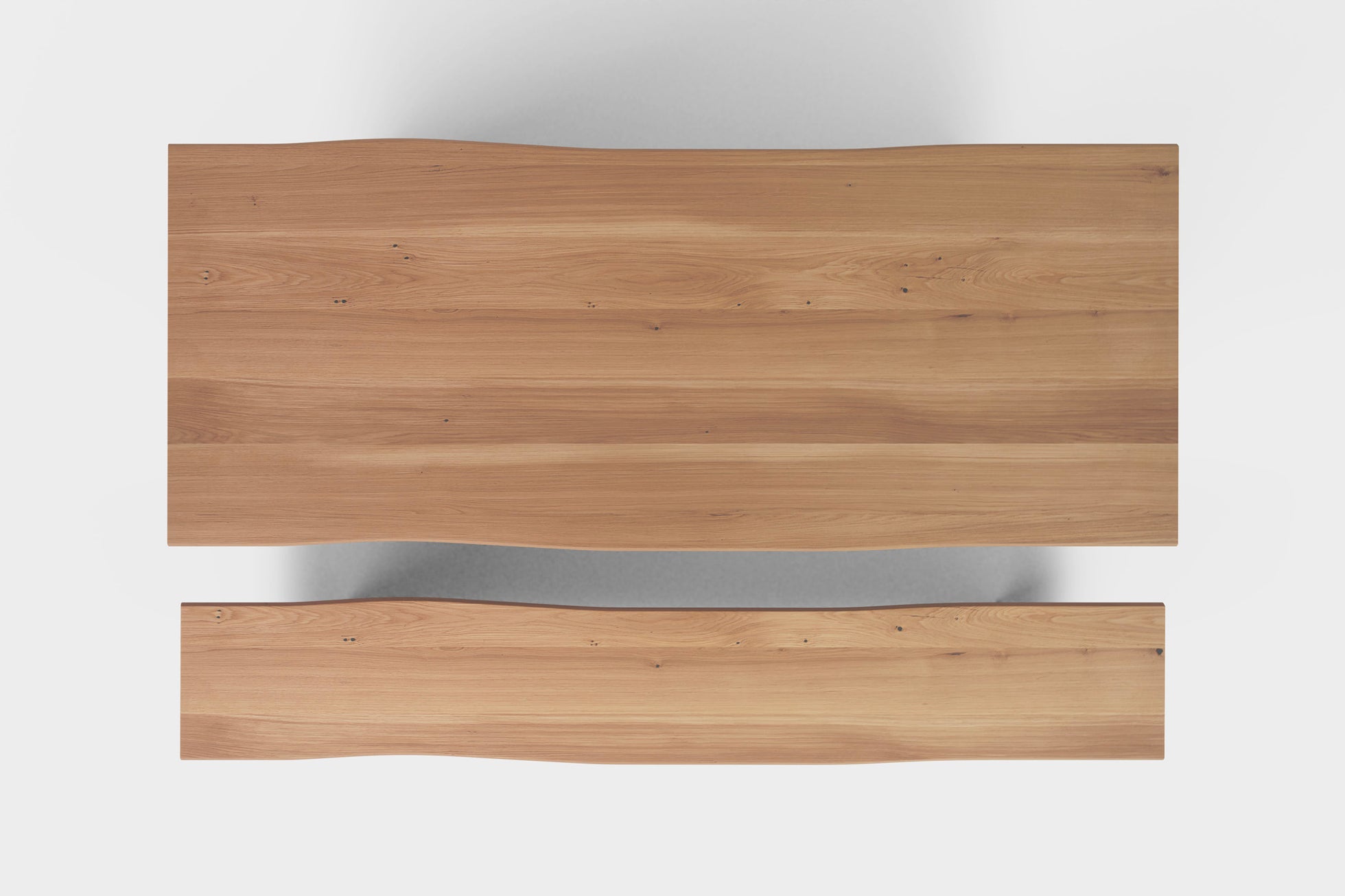 Live-edge solid wood top showcasing natural grain.